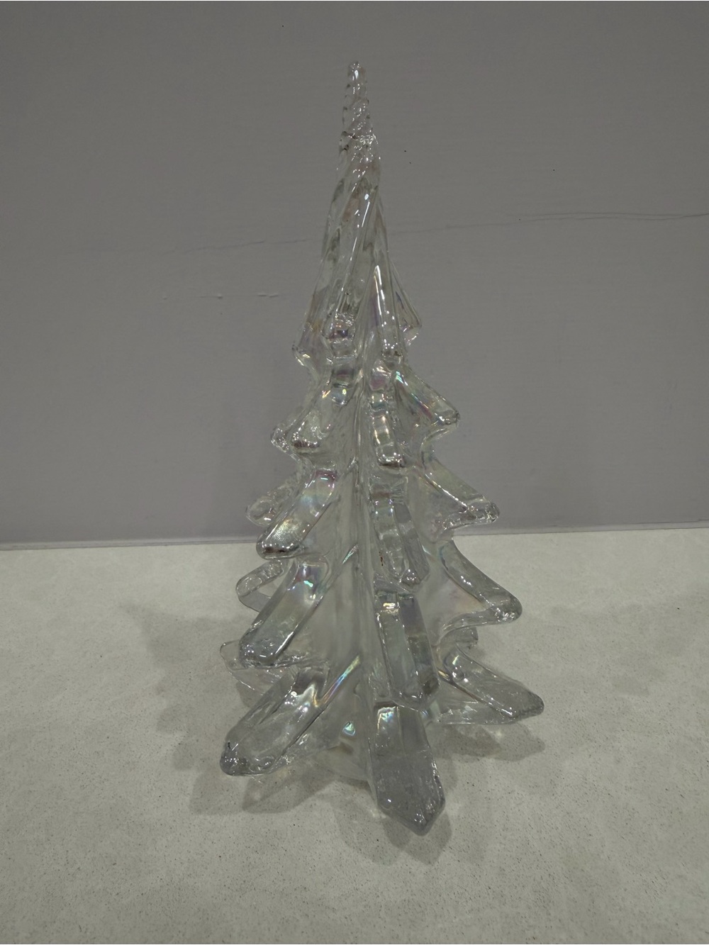 Vintage Silvestri Clear Iridescent Crystal Art Glass Christmas Pine Tree Tall